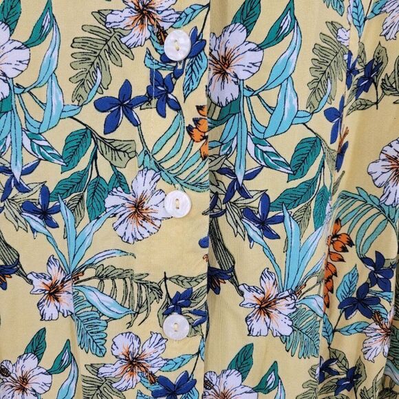 Vintage Koret Dress M Yellow Floral Midi Sleeveless Button Front Smocked India - Picture 2 of 11